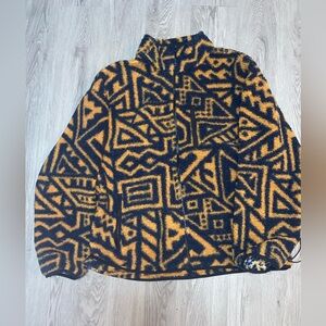 Geometric Pattern Zip-Up Sweater - Black and Gold